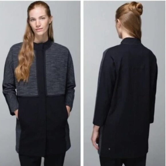 Lululemon‎ Cocoon Car Coat Jacket Shine Dot Black Gray size XS - Picture 1 of 9